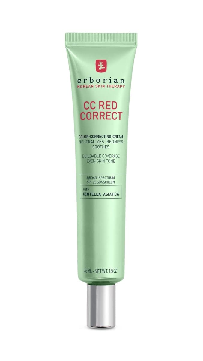 Erborian CC Red Correct - Skincare-First Green Color Corrector with Centella Asiatica, Illuminating Color Corrector with Redness Coverage & SPF 25 - Cica, Korean Skincare, 1.5 Oz