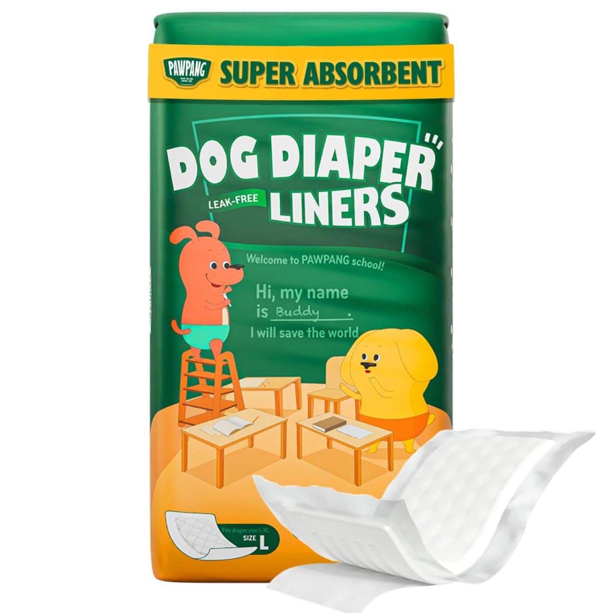 PAWPANG Dog Diaper Liners, Booster Pads for Male & Female Dogs, 100ct, L