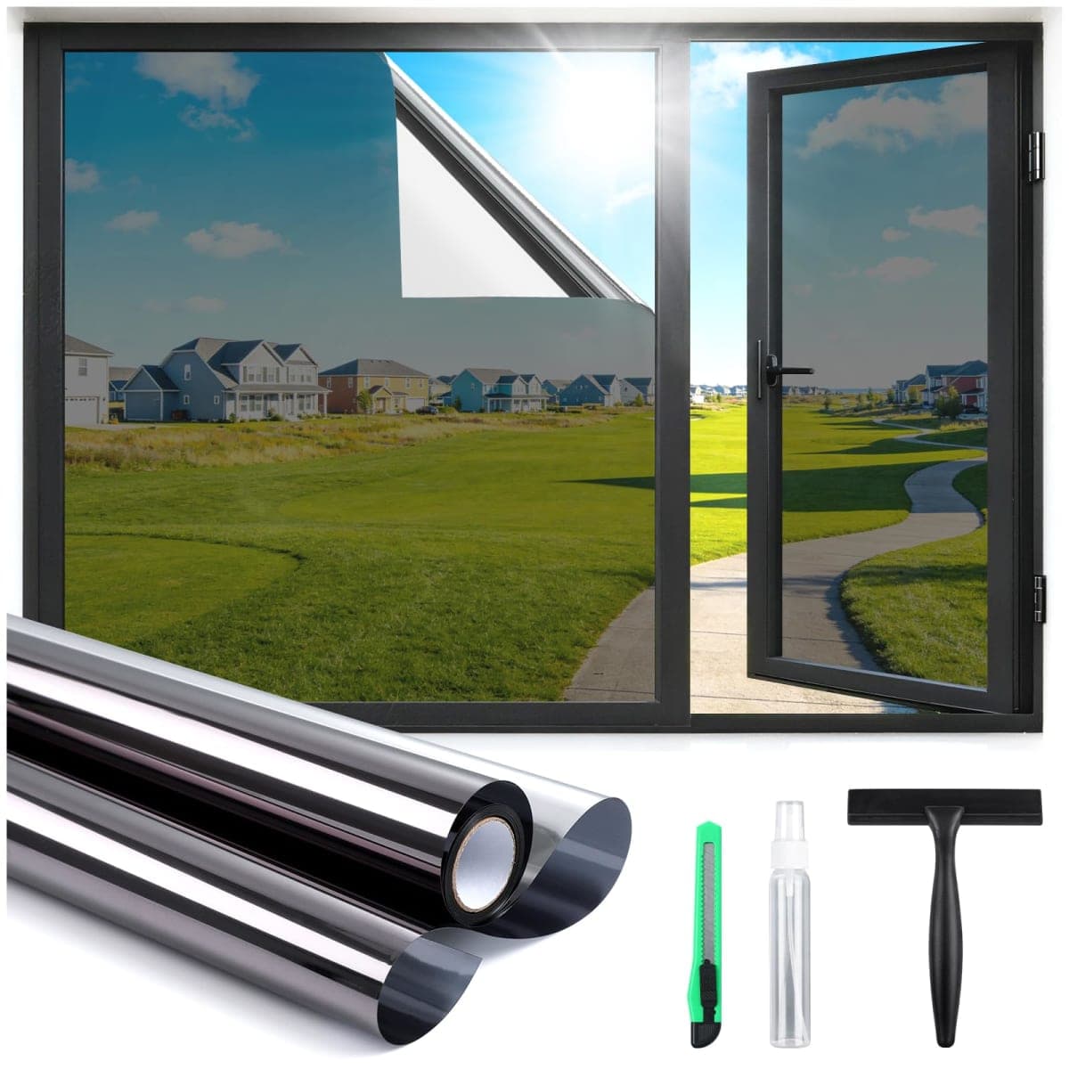 Haton Window Tint for Home One Way Window Film, Black Silver, 17.5" x 78.7"