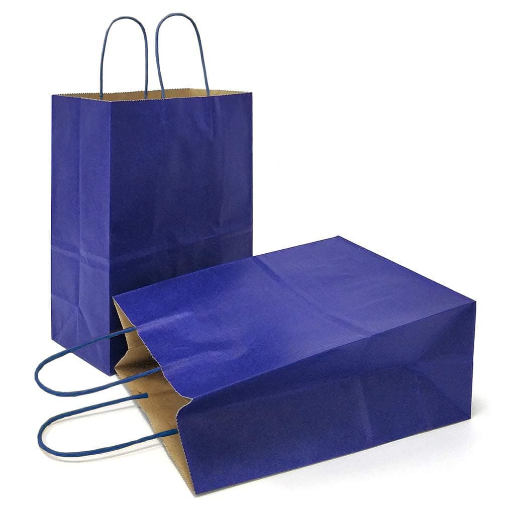 AZOWA Navy Blue Gift Bags with Handles Small Kraft Paper Bags for Wedding Baby Shower Kid's Birthday Party (Navy Blue, 8.2 x 5.9 x 3.1 in, 25 CT)