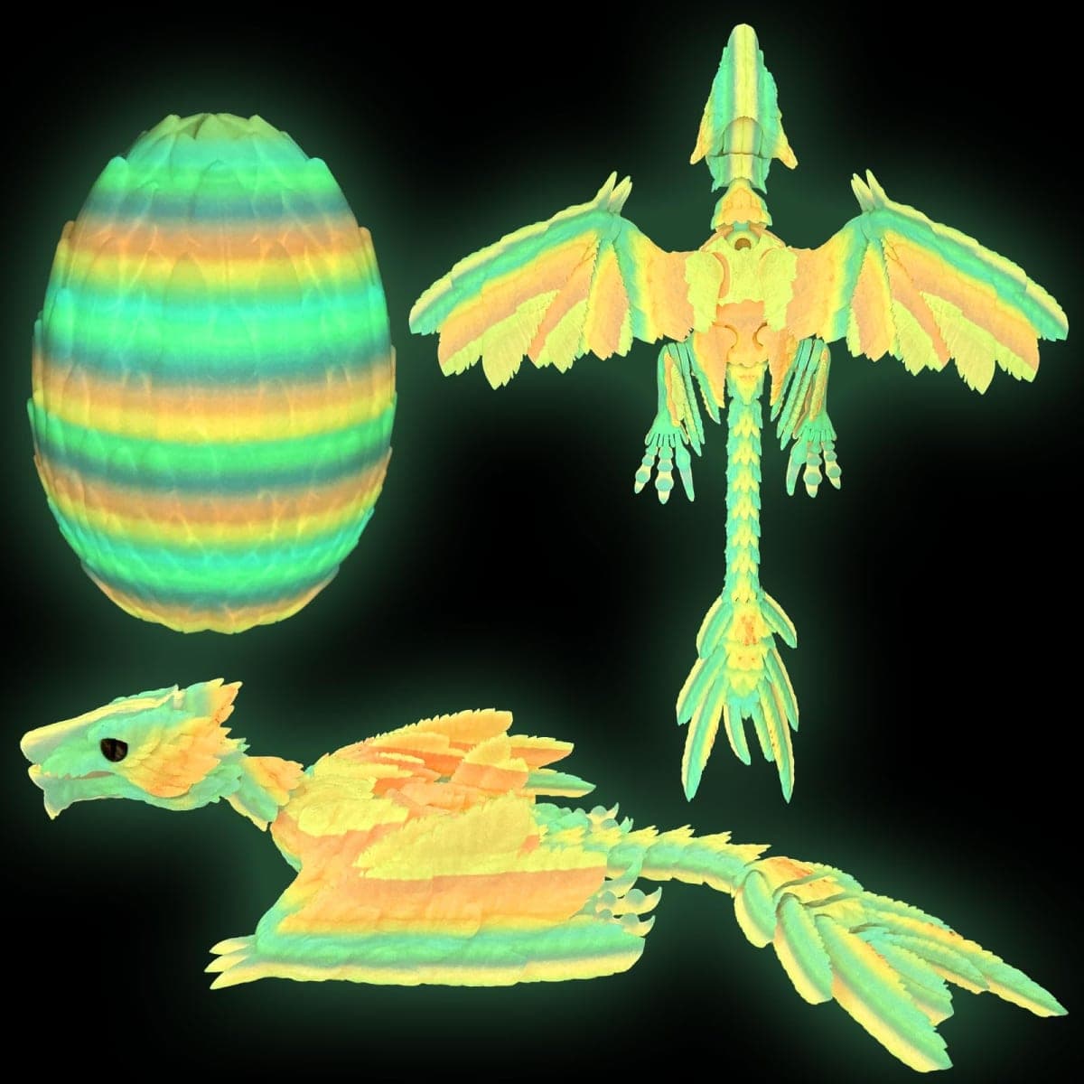 Extra Large Dynamic 3D Printed Glow in The Dark Dragon Egg with Dragon Inside，Open and Close Mouth with Wings Movable and Eyes, Feathered Wyvern Articulated Crystal Flying Fidget Bird Animals ( LR)