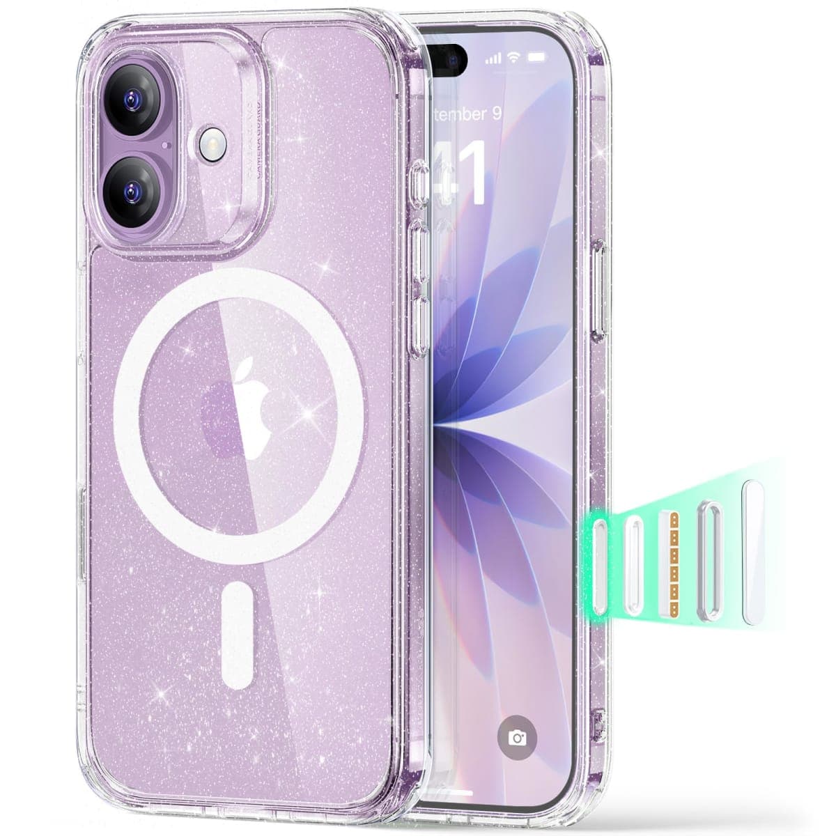 ESR iPhone 17 Case, Camera Control Protection, Compatible with MagSafe, Military Grade Drop Protection, Shock Absorbing Air Guard Corners Hybrid Series, Glitter
