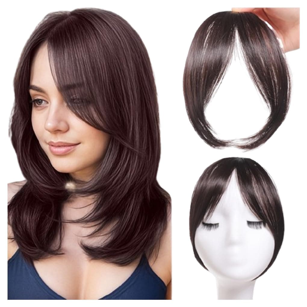 pretelytiti Bangs Hair Clip in Bangs Fringe with Temples Hairpieces for Women Hair Bangs Extension for Daily Wear (6A#)