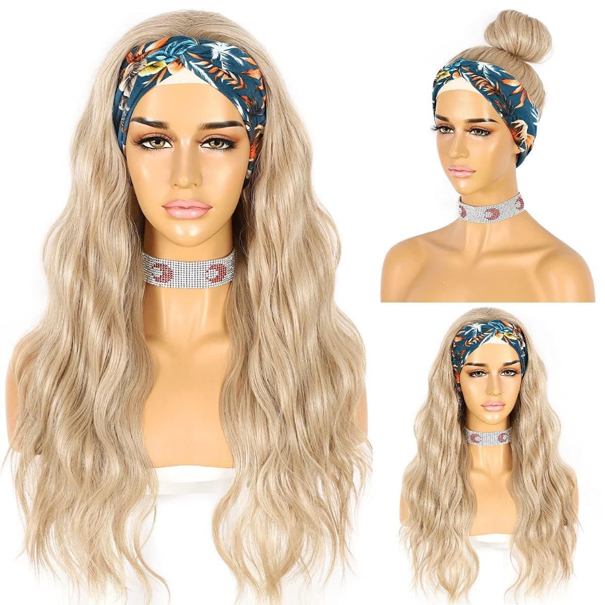 Sapphirewigs Glueless Headband Wig Loose Body Wavy Synthetic Hair Wigs for Black Women Wave None Lace Front Wigs Bright Brown Color Machine Made Wigs 150% Density 26inch