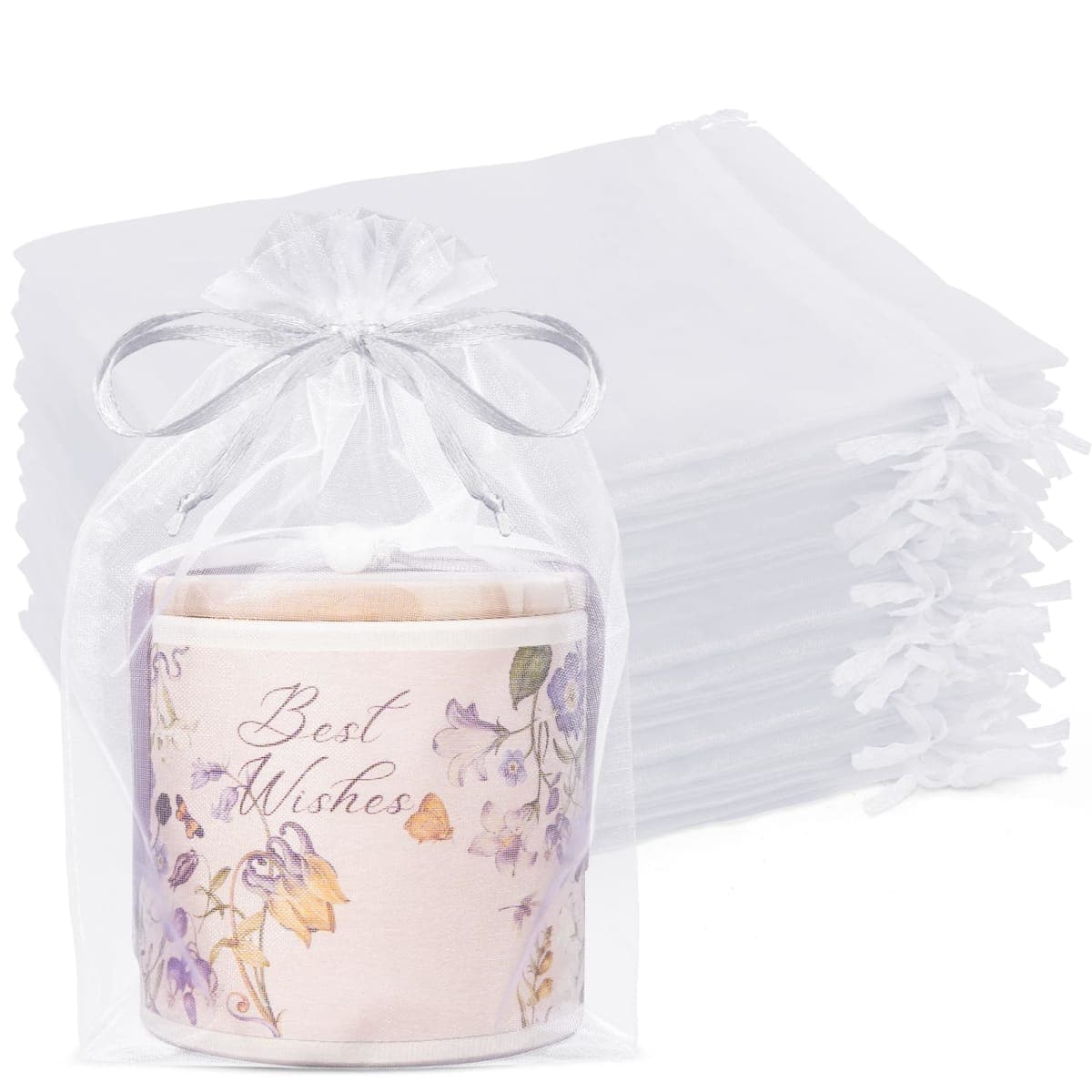 Crweety 50 Pcs White Organza Bags 6x9 Inches, Large Mesh Gift Bags Drawstring, Jewelry Pouches Candy Treat Sachet Mesh Bag Drawstring for Wedding Party Favors Baby Shower & Goodie Gifts