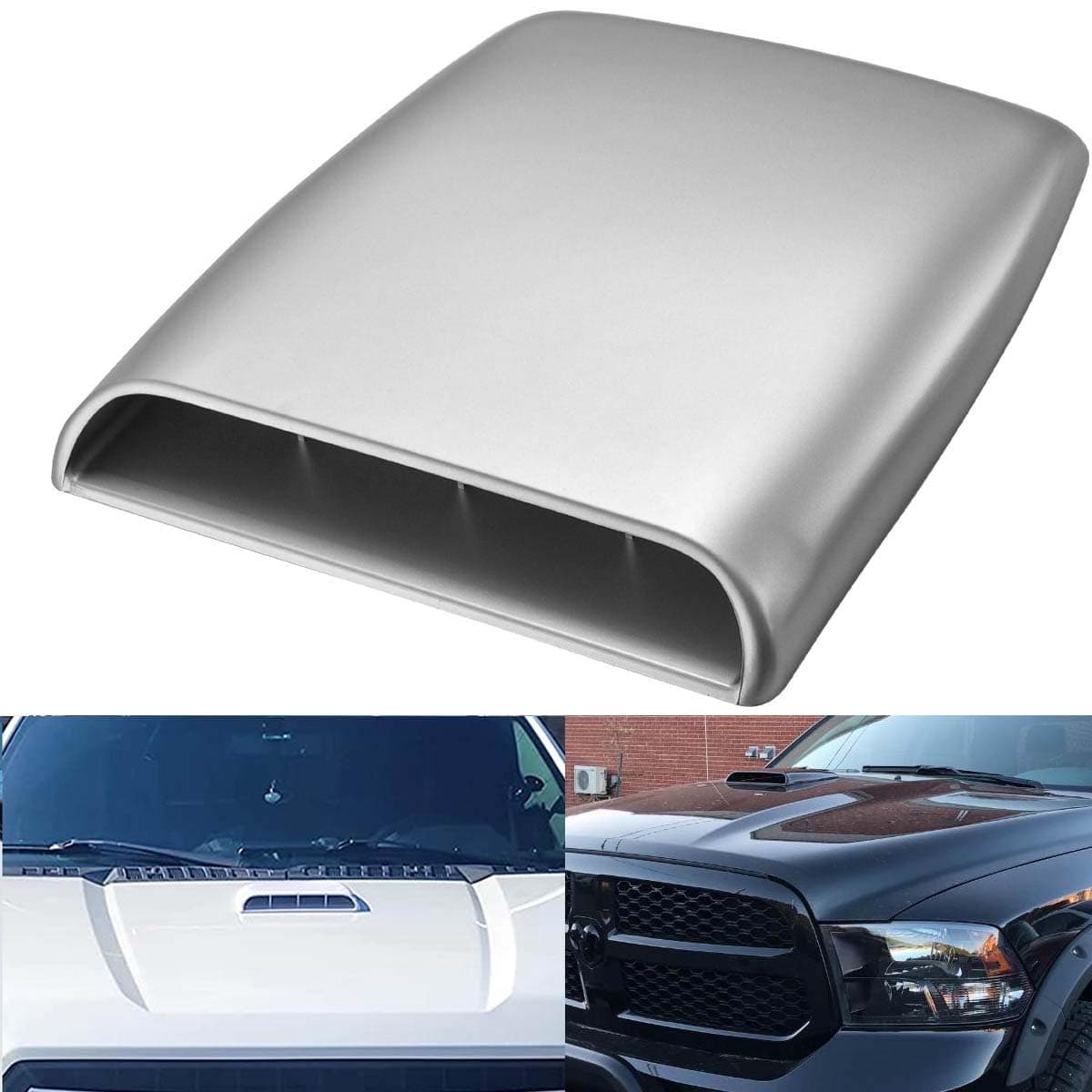NATGIC Universal Car Air Flow Decorative Intake Hood Scoop Turbo Bonnet Vent Cover (Silver/Gray)