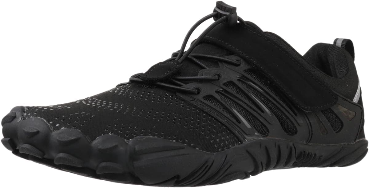 WHITIN Men's Trail Running Shoes Minimalist Barefoot 5 Five Fingers Wide Width Toe Box Size 12.5 Gym Workout Fitness Low Zero Drop Male Yoga Zumba Comfortable Pilates Heel Black 46