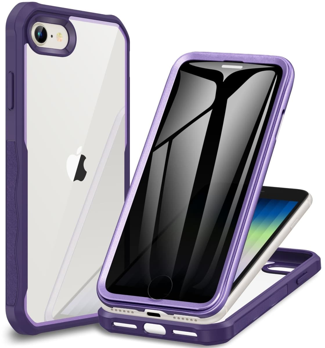 CENHUFO iPhone SE 2022 Case/iPhone SE 2020 Case/iPhone 8 Case/iPhone 7 Case, Anti Spy Phone Case with Built-in Privacy Glass Screen Protector, Rugged Durable Full Body Shockproof Cover Bumper -Purple