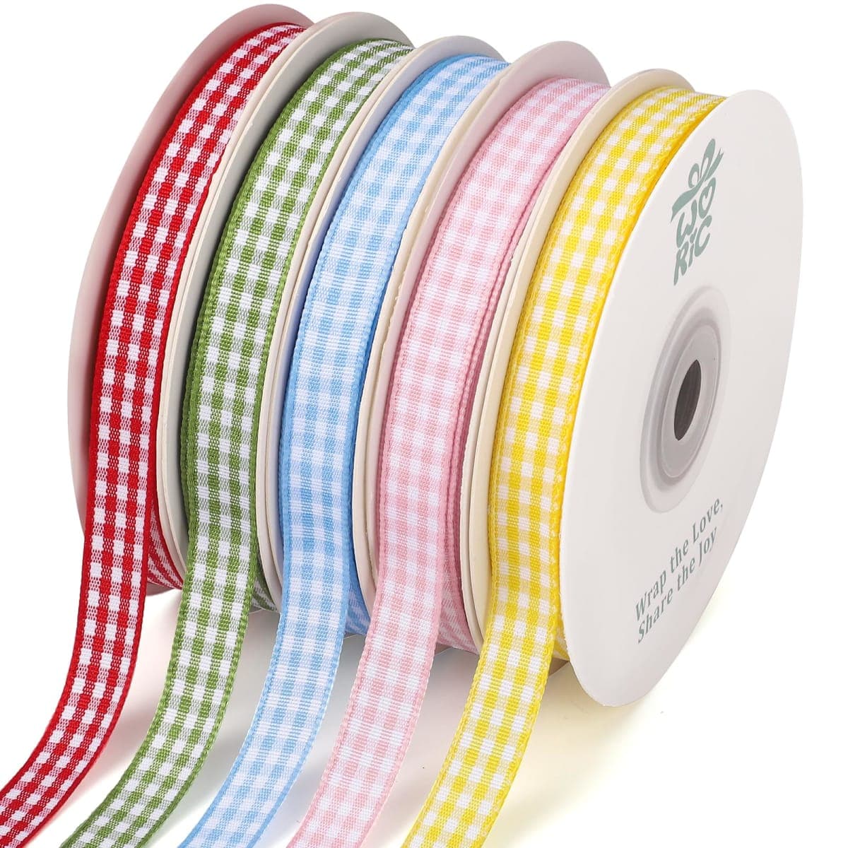 woric 5 Color Gingham Ribbon 3/8" X 50 Yd Plaid Ribbons Craft Ribbons Buffalo Checker Ribbon for Crafts Picnic Decor Sewing Projects Hair Bows Baby Shower Birthday Gift Wrapping