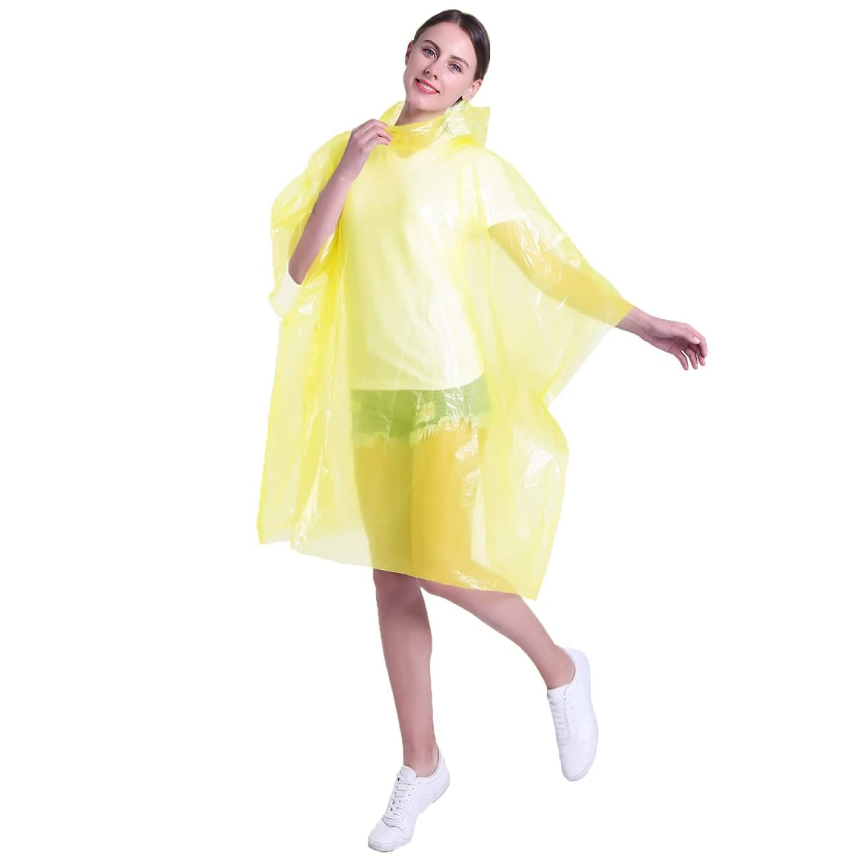 SINGON Disposable Rain Ponchos for Adults (4 Pack) - 60% Extra Thicker Men or Women Waterproof Emergency Rain Ponchos with Hood - Lightweight Universal Design - Yellow