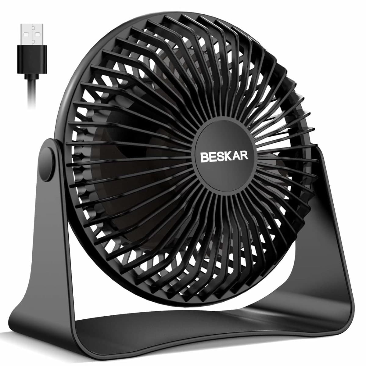 BESKAR USB Small Desk Fan, Portable Fans with 3 Speeds Strong Airflow, Quiet Operation and 360°Rotate, Personal Table Fan for Home,Office, Bedroom