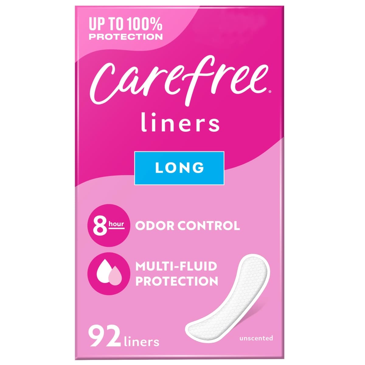 Carefree Acti-Fresh Thin Panty Liners, Soft and Flexible Feminine Care Protection, Long, 92 Count