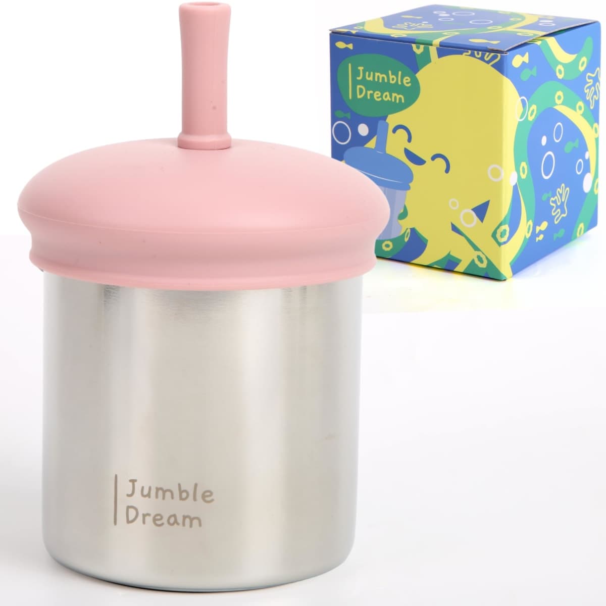 Jumble Dream Stainless Steel Toddler Straw Sippy Cup 7oz – Double Wall Insulated Spill Proof with Straw & Silicone Lid – BPA Free Cup for Toddlers 1-3, 2-4 Years – Dishwasher Safe Transition Cup