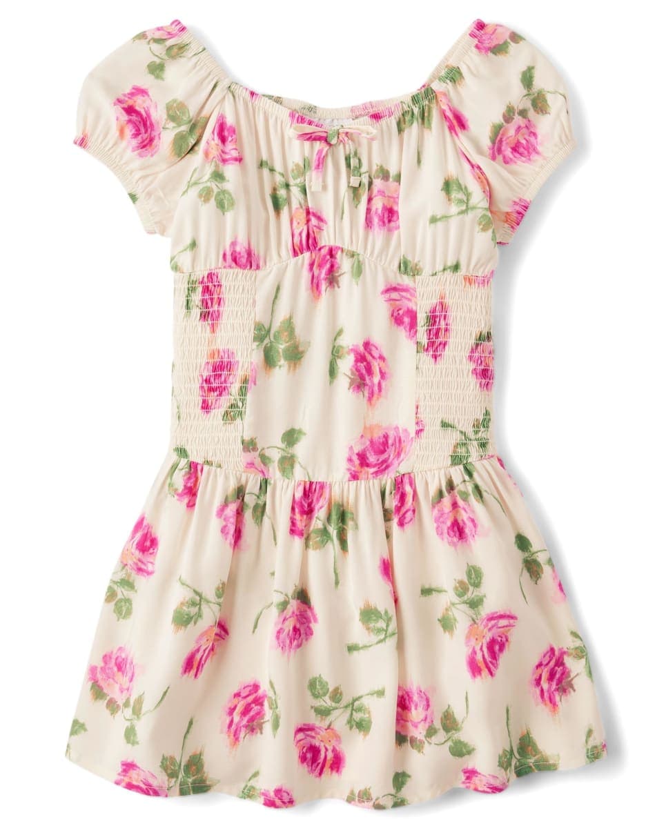 The Children's Place,Girls,Smocked Dress, Short SleeveFair Ivory,Small
