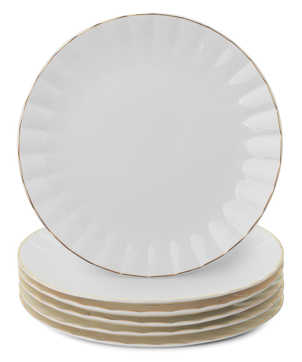 BTaT- Porcelain Dinner Plates with Gold Trim,10.5 inch, Set of 6, White Dinner Plates Bulk, Christmas Gifts
