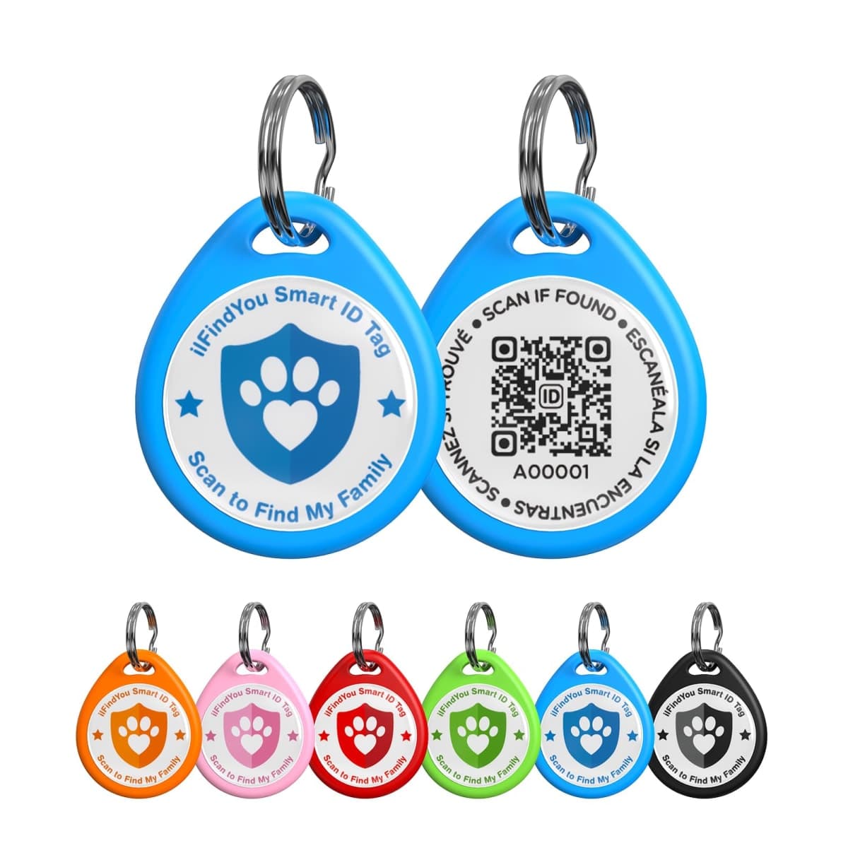 ilFindYou Dog Tags Personalized, QR Code Pet ID Tags for Dog Collar, Online Profile, Scan Location Alerts, Blue