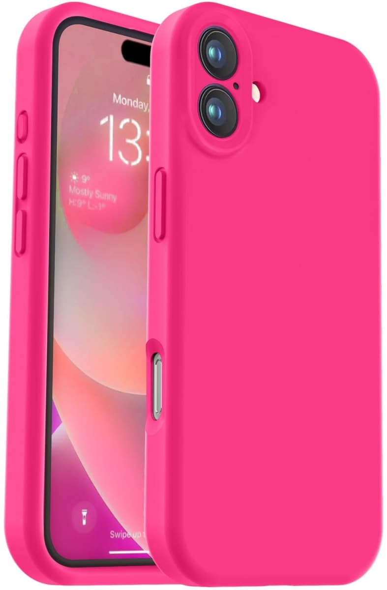 Vooii Compatible with iPhone 16 Plus Case, Liquid Silicone Upgrade [Camera Protection] [Soft Anti-Scratch Microfiber Lining] Shockproof Phone Case for iPhone 16 Plus 6.7 inch - Hot Pink