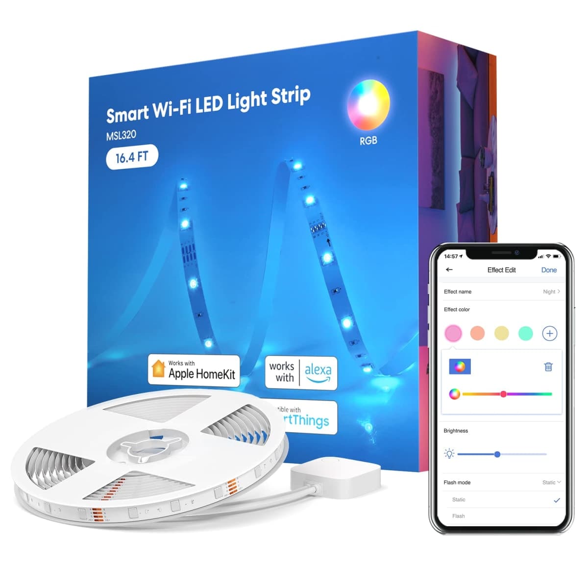 meross Smart LED Strip Lights, 16.4ft RGB WiFi LED Strip Compatible with Apple HomeKit, Alexa, Google Home and SmartThings, Warm and Cool White