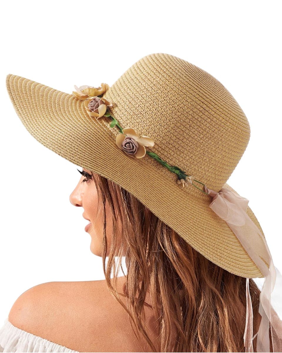 Beach Hats for Women, Wide Brim Sun Straw Hat for Women, Sun Hat UPF 50+ UV Protection, Brown, Medium