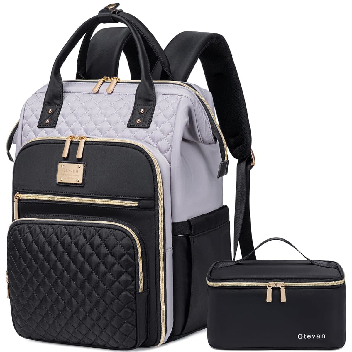 Otevan Laptop Backpack for Women,Travel Work Backpack Purse with USB Port,Large Capacity Nurse Bag Teacher Backpack, Gray/Black, 12 x 9 x 17 inches