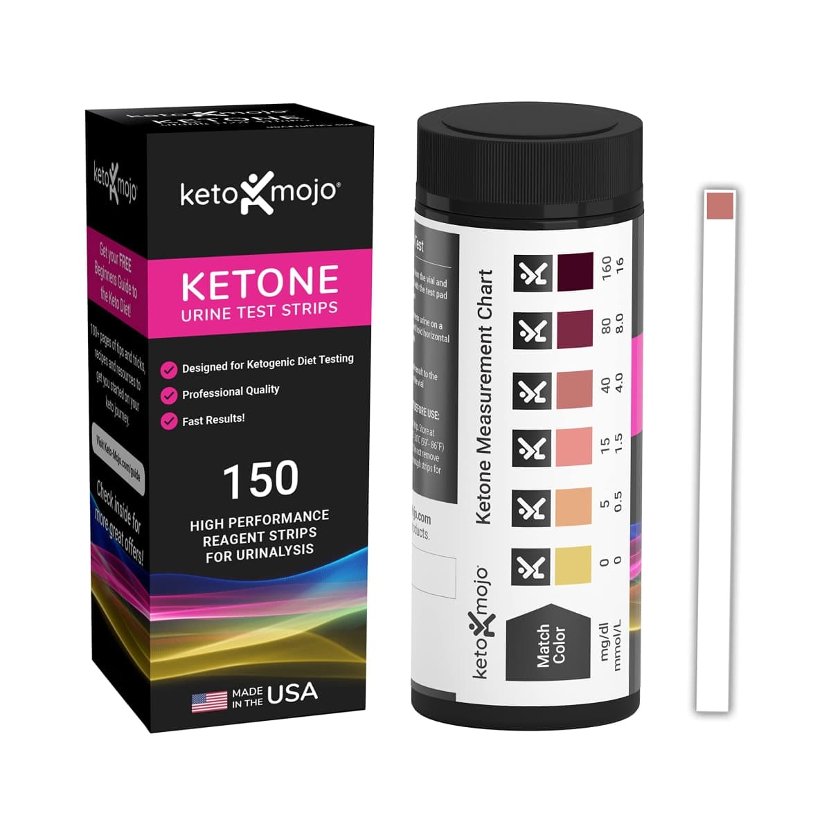 150 Ketone Urine Test Strips, App & Keto eBook Included, Extra-Long for Easy Sampling, Urinalysis Dipstick Test for Ketosis on Ketogenic, Low-Carb, and Fasting Diets