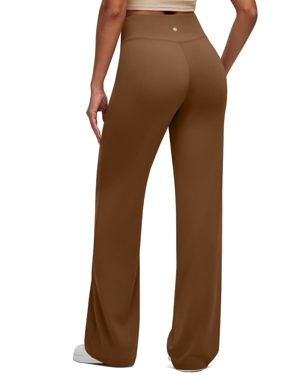 G4Free BareFeel High Stretch Women Wide Leg Yoga Pants Cross Waist Casual Trousers with Zipper Pockets 29"/31"/33", Dark Coffee, X-Small Tall