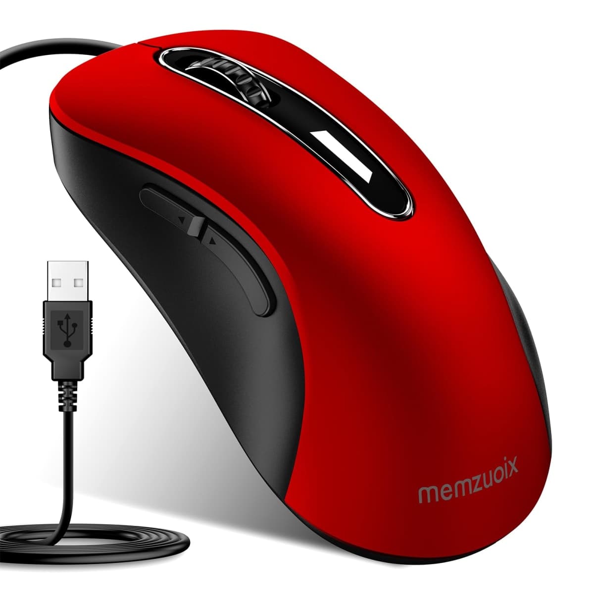 memzuoix Wired Mouse, USB, 1200 DPI, Ergonomic, Red, 5 Buttons, 5FT Cord, Right Handed, PC, Laptop, MacBook