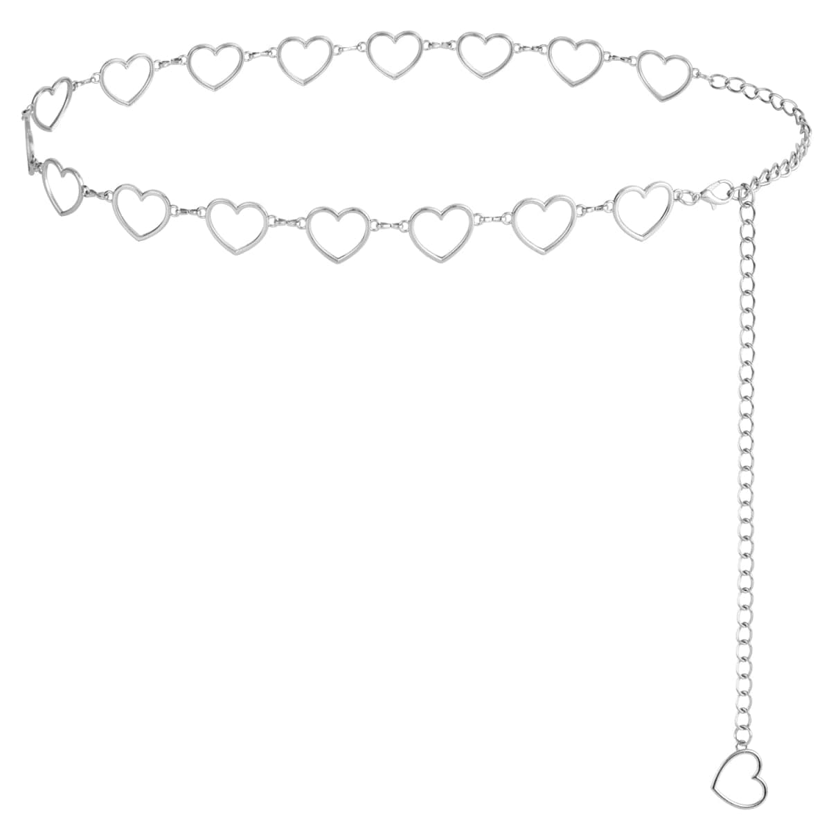FIORETTO Chain Belt for Women Metal Waist Chain Fashion Multilayer Chain Belts for Dress, Heart-silver, Fit Waist Up to 36"