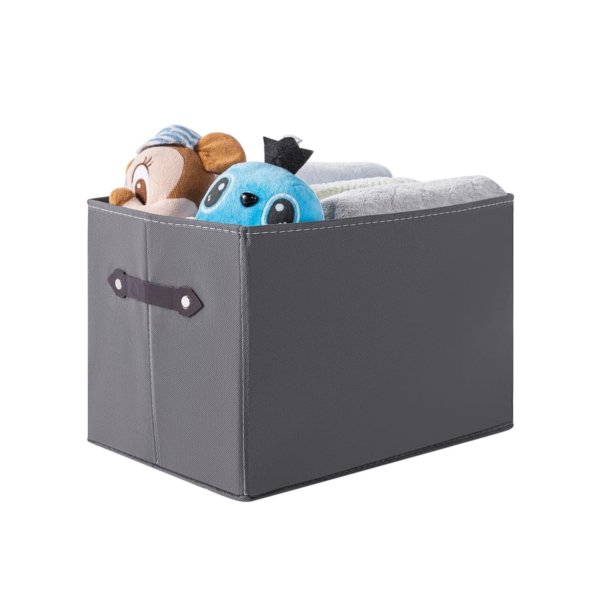 Yunkeeper 1 Pack Large Collapsible Storage Baskets for Shelves,14.9"x9.5" Fabric Closet storage Boxes with Leather Handles,Decorative Organizers Storage Bins for Clothes,Sheets,Toys,Books,(Gray)