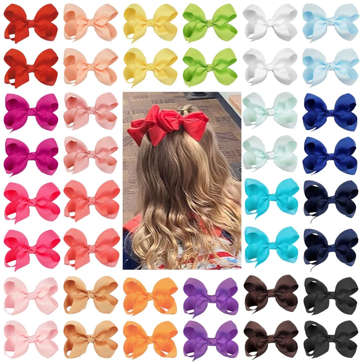 Hair Bows for Girls,40pcs Little Girls Hair Bows Clips In Pairs Mix Colors Pigtail Cheer Alligator Clips for Baby Toddlers Kids