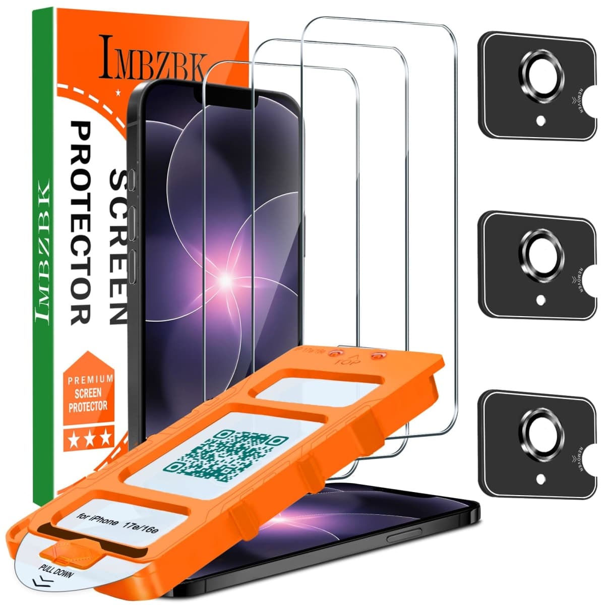 [Auto-Dust Removal] IMBZBK 3 Pack Screen Protector for iPhone 17e [6.1 INCH] Accessories, Case Friendly Film, Military Grade Shatterproof Tempered Glass 3 Camera Lens Protector, Easy Installation