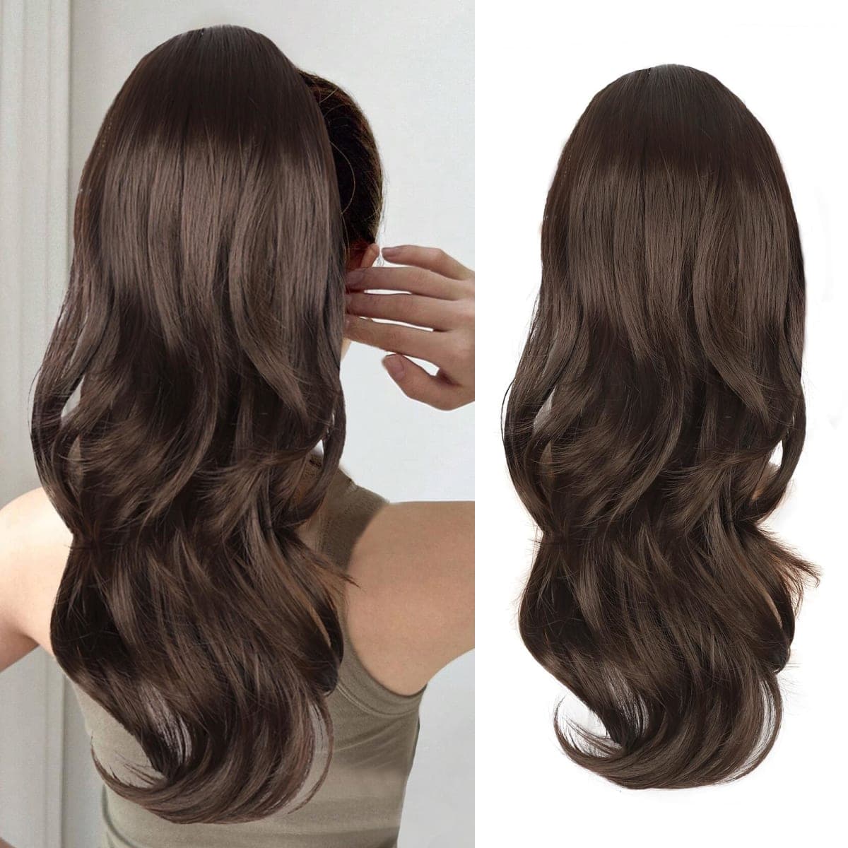 CHRSHN Ponytail Extension, Drawstring Ponytail Extension for Women 20 Inch Long Wavy Pony Tails Hair Extensions Synthetic Clip in Ponytail Hairpiece for Women(Medium Brown)