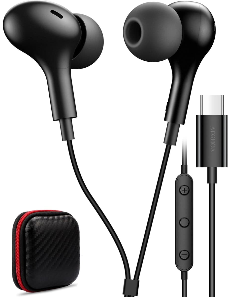 USB C Headphone for Samsung S26 S25 FE S24 A16 A17 Wired Earbuds Magnetic in-Ear Type C Earphone with Microphone Volume Control Bass Stereo Noise Canceling for iPhone 17 Pro Max 16 16e 15 Pixel 10a 9a