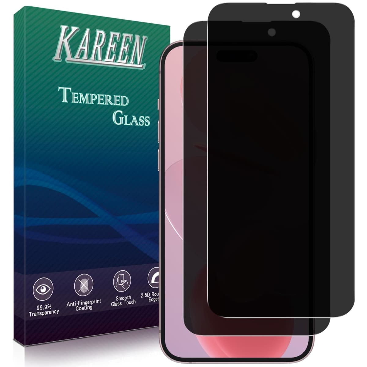KAREEN 2 Pack Privacy Screen Protector for iPhone 16 Plus 6.7-Inch Anti Spy Private Tempered Glass Film, Easy to Install, Anti Scratch, Bubble Free, Case Friendly