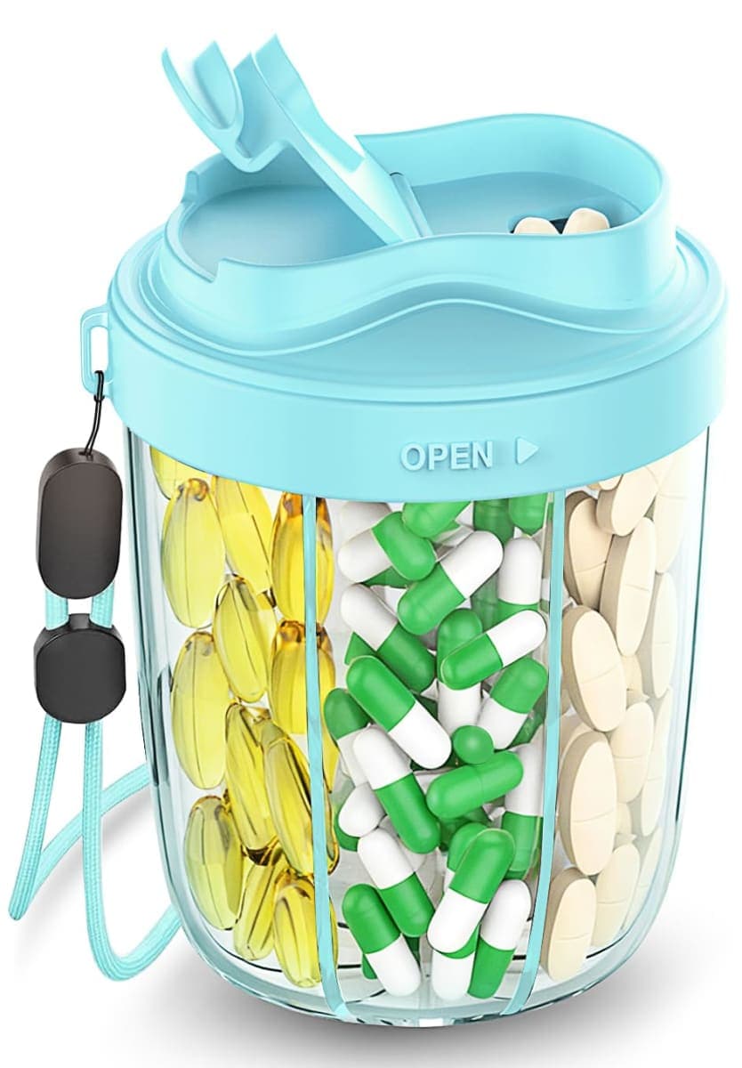 Large Pill Dispenser to Store 7 Various Supplements（Sky Blue）