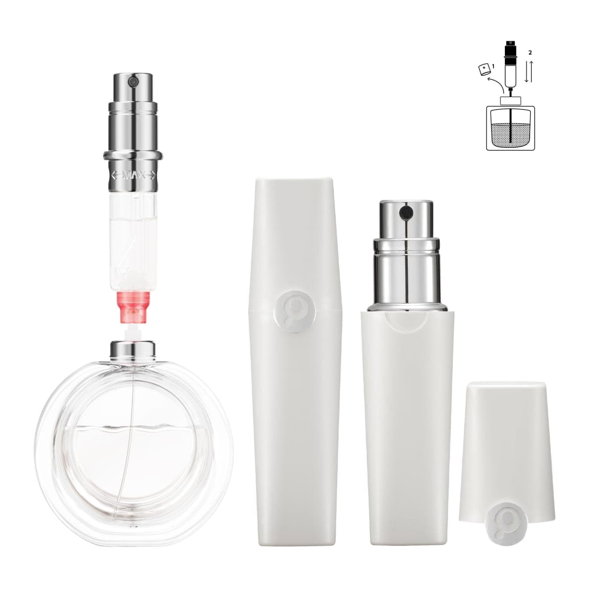 Perfume Pod ATOM Refillable Perfume Atomizer, Bottom Filling Fragrances Perfume Bottle, Mini Cologne Dispenser, Travel sized, Portable Sprayer for Women Men, Gift, WHITE, 0.2 Ounces, ATOM01