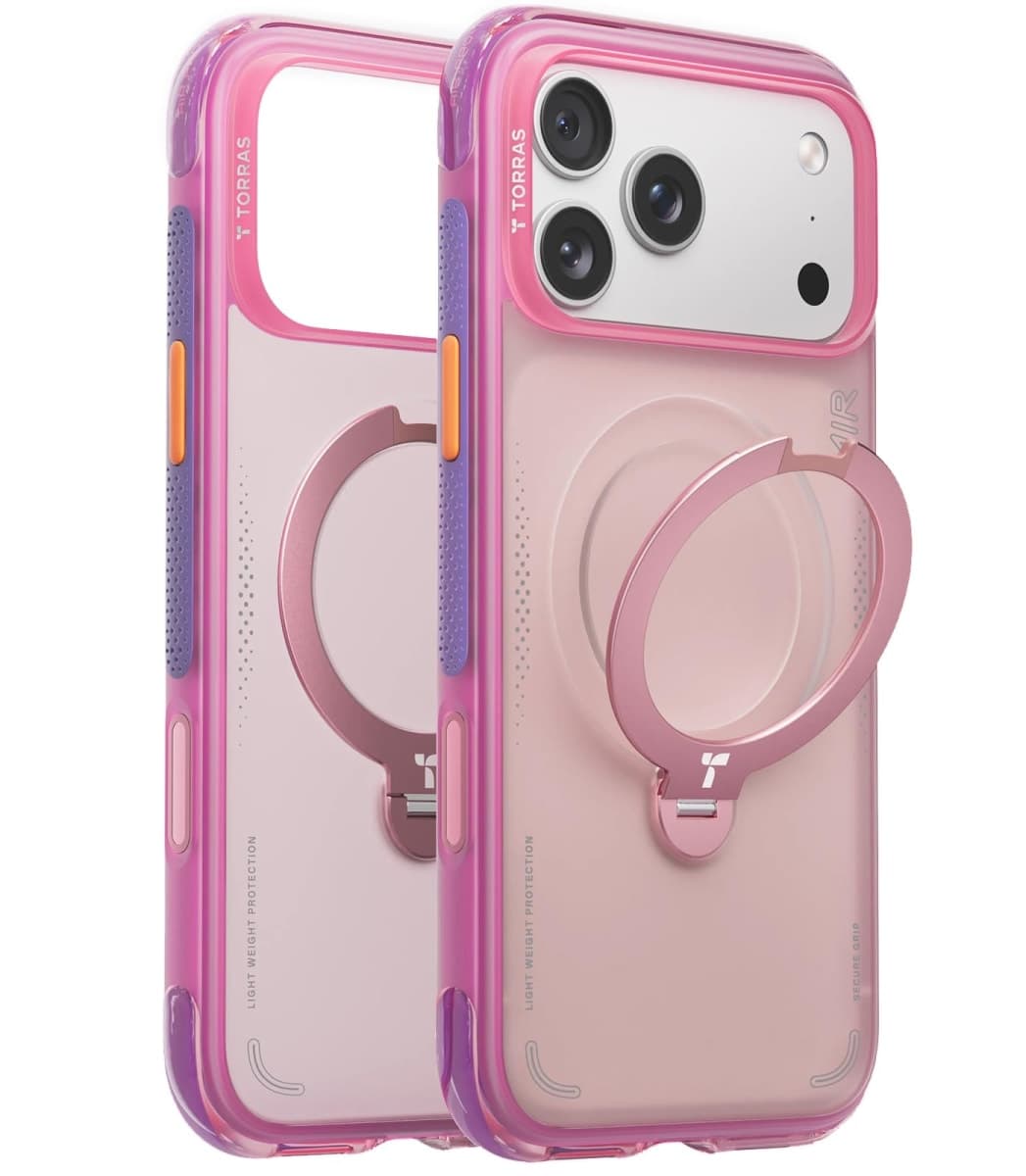 TORRAS Ostand Q3 Air for iPhone 17 Pro Max Case with 360 Magnetic Stand, Fit for MagSafe, Mil-Grade Drop Tested, Camera Control Button, Shockproof Phone Case for iPhone 17 Pro Max 6.9", Neon Pink