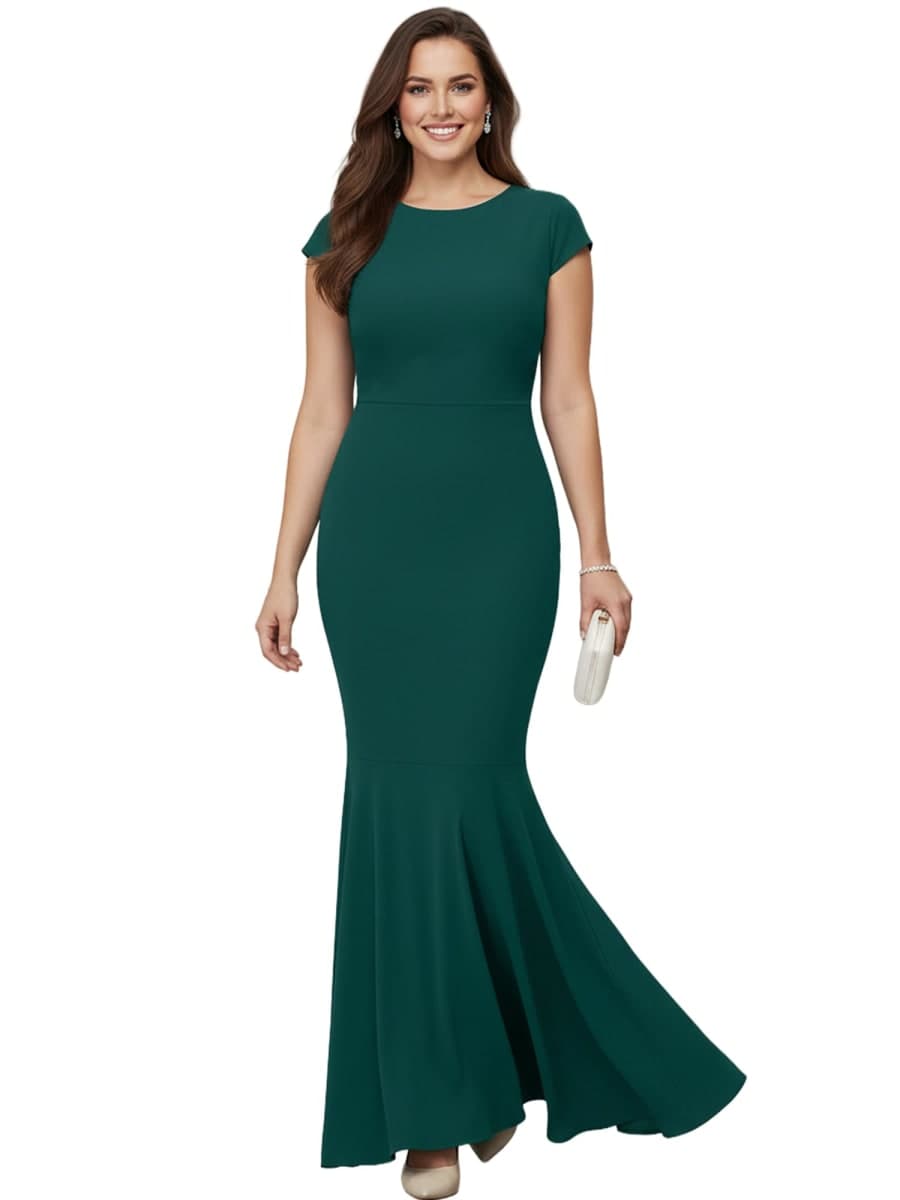 KOH KOH Womens Long Cap Sleeve Elegant Formal Sexy Evening Cocktail Maxi Dress, Emerald Green, Medium