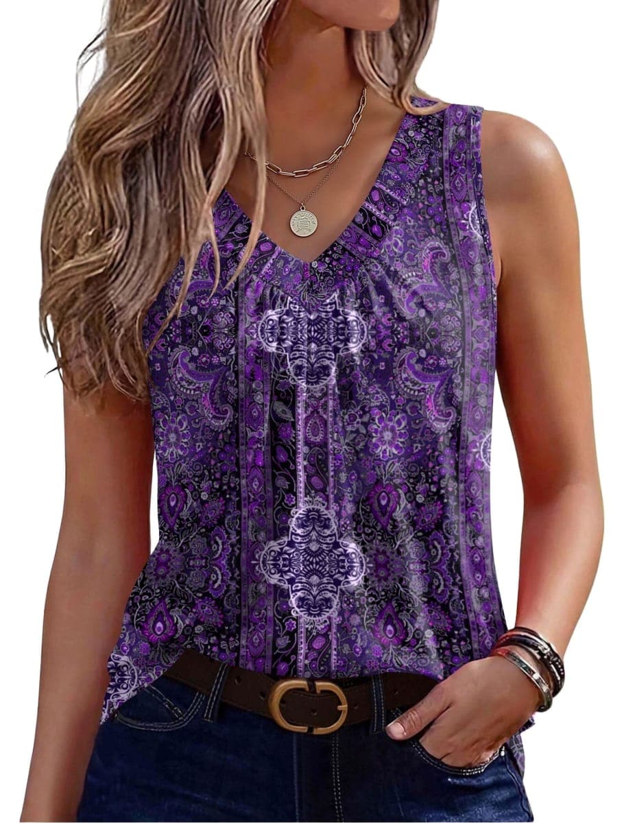 Zeagoo Womens Tank Tops Summer Sleeveless Loose Fit Tops V Neck Pleated Shirts Basic Tees Dressy Casual Trendy Clothes, Jb229-blue Color, Large