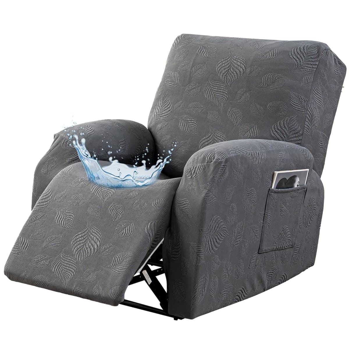 Gennia Recliner Sofa Covers 5 Pieces, Waterproof Sectional Couch Cover Stretch 3 Seat Reclining Couch Cover Soft Sofa Slipcover with Elastic Bottom Furniture Protector for Kis, Pets (Dark Gray)