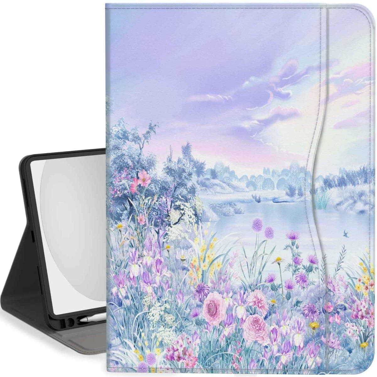 Feams Case for iPad 10th Generation Case 10.9 Inch 2022 Flip Stand Auto Wake/Sleep Leather Cover with Pencil Holder & Pocket, Purple Garden
