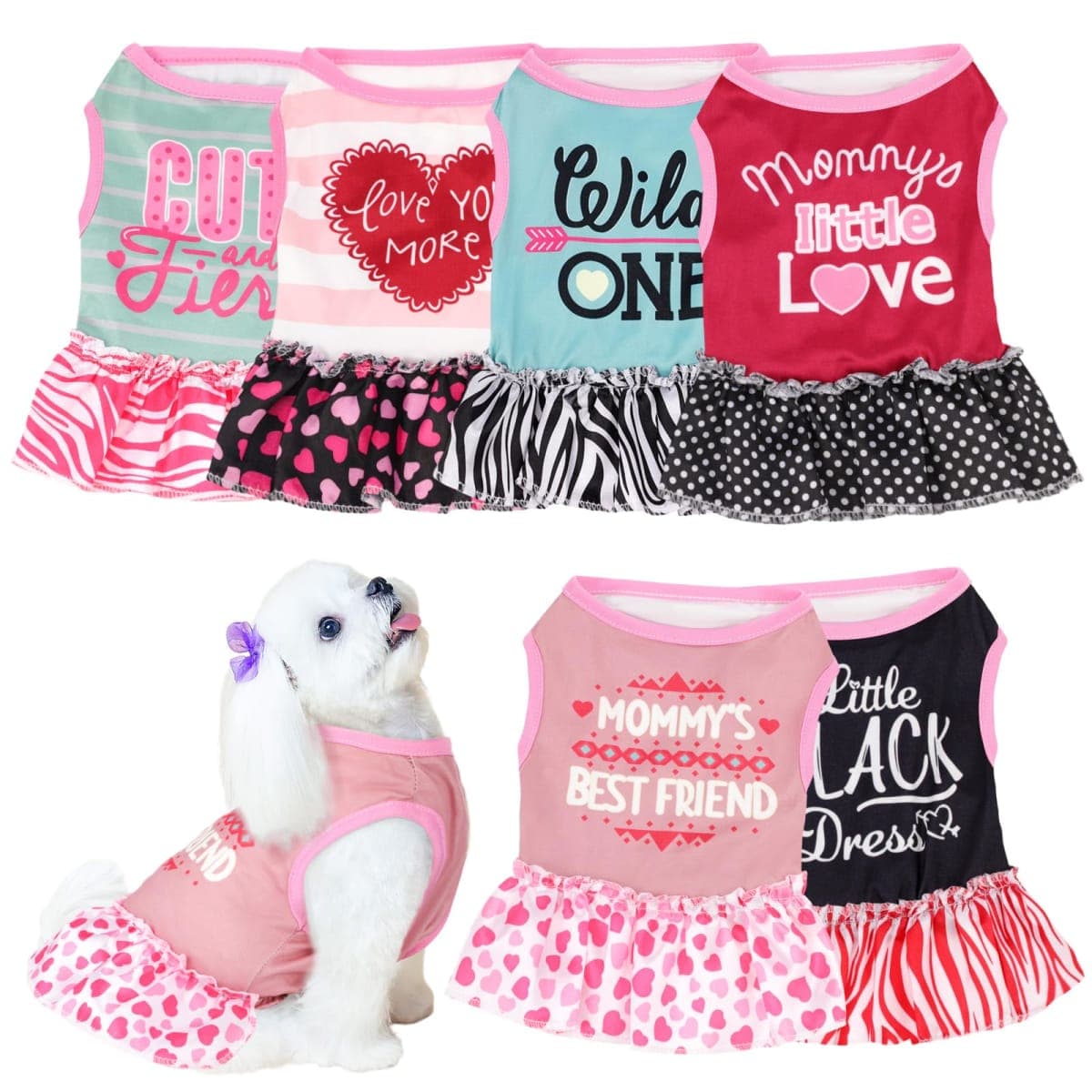 Clysee 6 Pack Girl Dog Clothes Pet Dress Shirt Female Cute Dog Sundress Puppy Summer Apparel Clothes Outfits with Ruffles for Pets Cats (Extra Small)