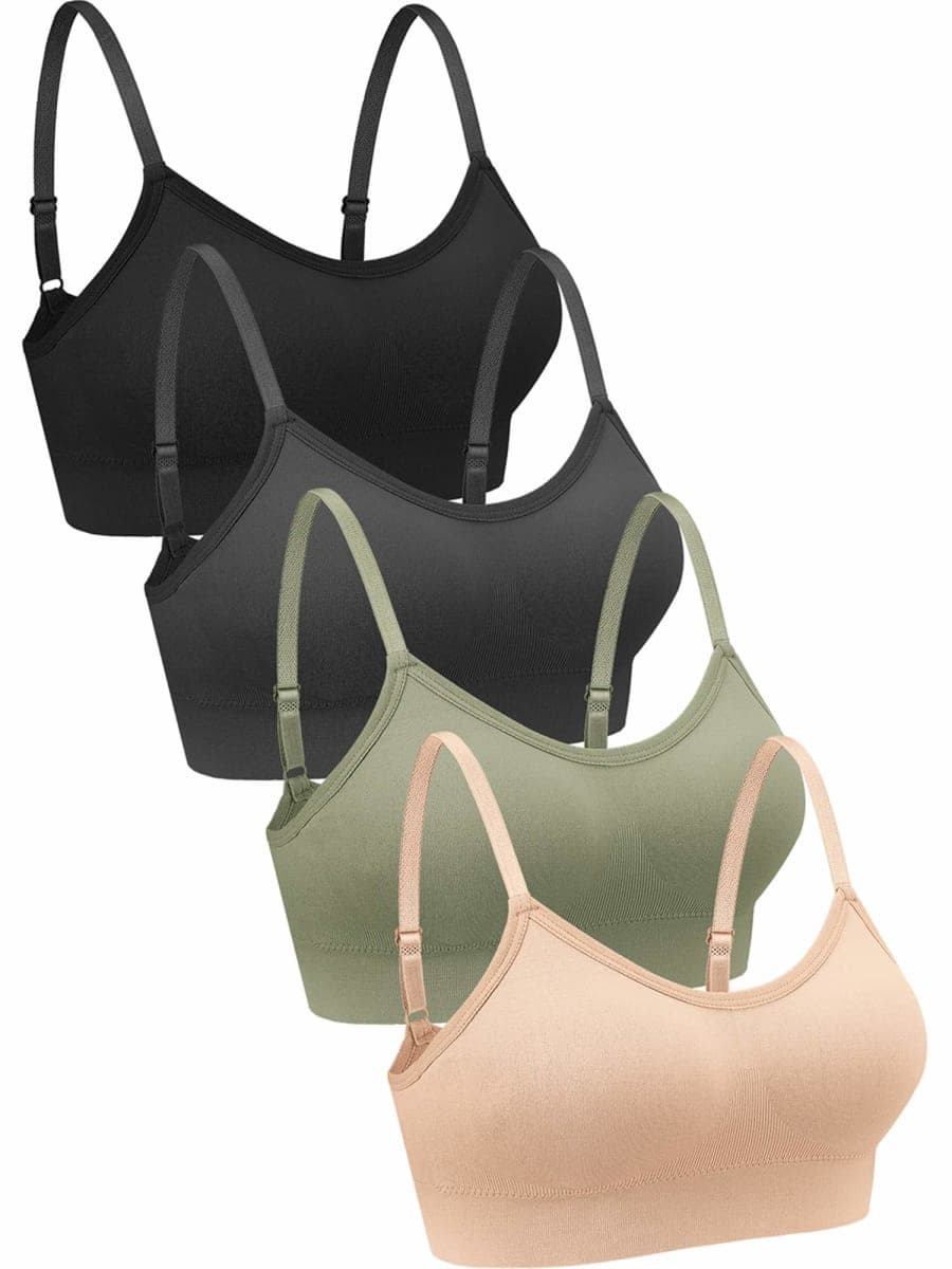 Geyoga 4 Pieces Neck Bralettes Wireless Cami Bra Tank Top Sports Bra for Women Girls(Medium,Black, Green, Dark Grey, Pink)