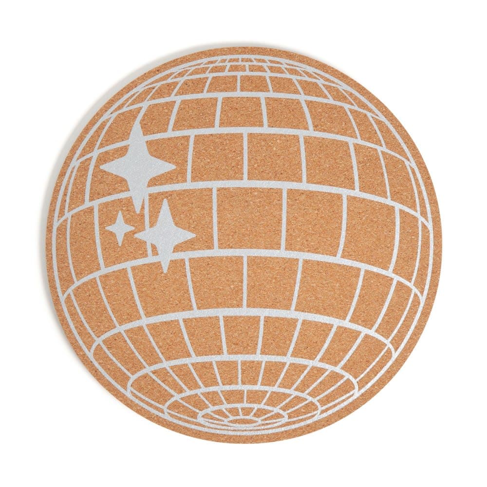 U Brands 8" Round Cork Board Disco Ball/Silver Metallic