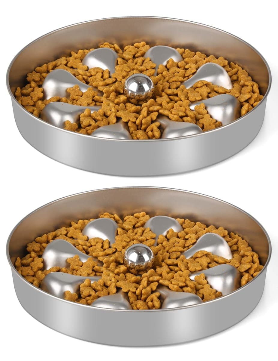 Oiwliur 2-Pack Slow Feeder Dog Bowls – Stainless Steel Metal Bowls with Double-Sided Design, 5 Cups Large Capacity for Dry, Wet, Raw Food, Slow Feeding for All Dog Sizes, Easy to Clean, Non-Slip