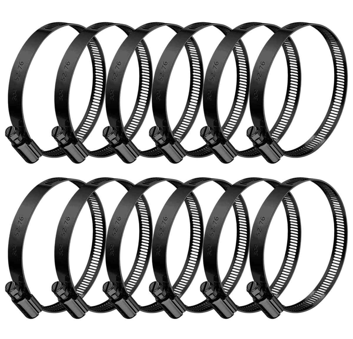 BOTTEN 12pcs Black Hose Clamp,2-3 Inch(52-76mm) 304 Hose Clamps Stainless Steel Adjustable Worm Gear Hose Clamps Assortment Kit,radiator hose clamps fuel line clamps