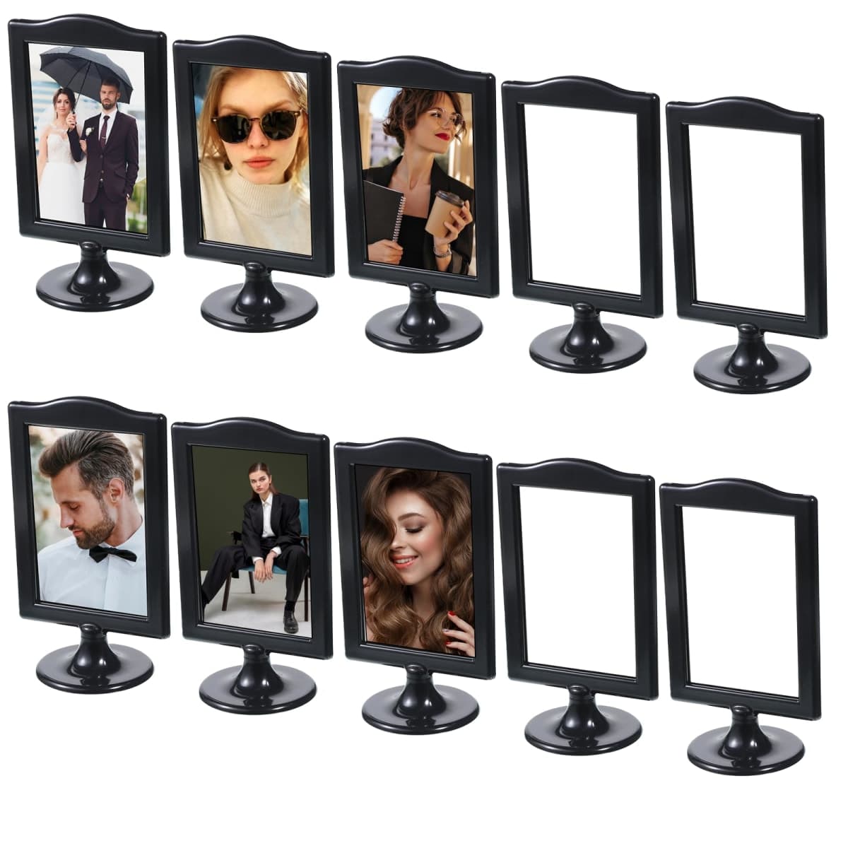 Exclaith 10 Pack Double Sided Standing Picture Frames, 4x6 Inch Pedestal Photo Frame Two Sided Vertical Picture Holder Plastic Vertical Photo Frame for Table Number, Menu, Wedding(Black)