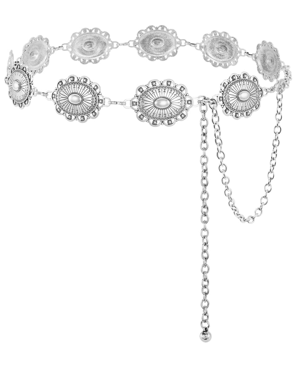 SANSTHS Women Western Concho Belt Cowgirl Boho Chain Belt Country Concert Metal Belt for Dresses,L