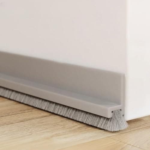 Door Bottom Brush Seal Strip with Brush Dust Prevent Rubber Blocker Insect Proof Reduce Noise Self Adhesive Seal Strips (Grey)