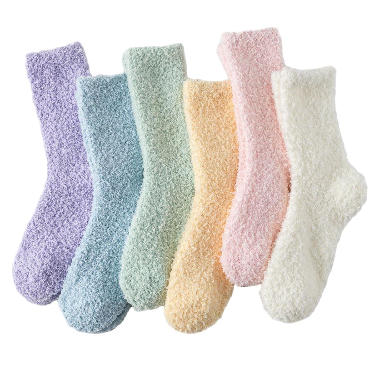 Tofox 6 Pairs Fuzzy Socks For Women Soft Home Slipper Socks Fluffy Sleeping Socks don't Shed Lint, 6 Pair Set 1, 6-11